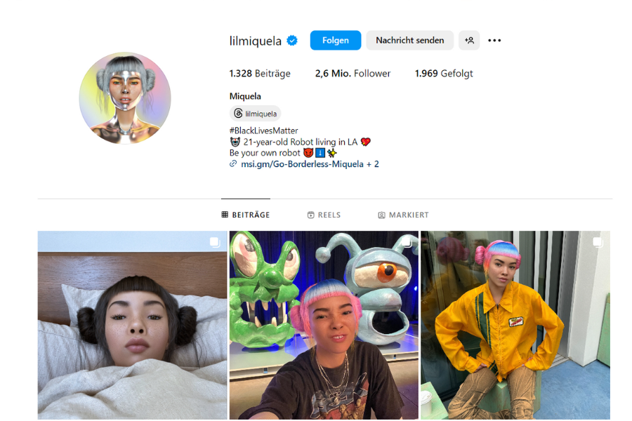 Deep Fake - Virtual Influencerin lilmiquela (Screenshot des Instagram Profils)