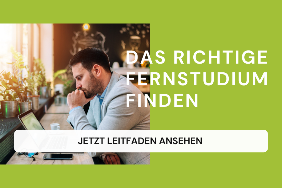 Call-to-Action "Das richtige Fernstudium finden" - jetzt Leitfaden ansehen