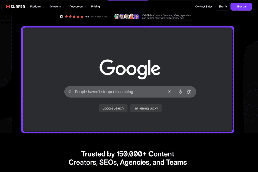 Screenshot der Website Surfer Seo AI